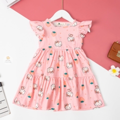 Váy cotton Bé gái tay cánh tiên 3 tầng size 2/12 tuổi