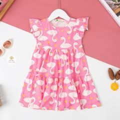 Váy cotton Bé gái tay cánh tiên 3 tầng size 2/12 tuổi