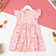 Váy cotton Bé gái tay cánh tiên 3 tầng size 2/12 tuổi