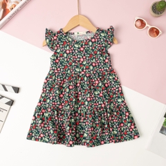 Váy cotton Bé gái tay cánh tiên 3 tầng size 2/12 tuổi