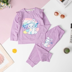 Bộ Bé gái thu đông tay bèo in thỏ size 2/8 tuổi