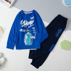 Bộ cotton thu đông bé trai in hình cậu bé  size đại 10/16T