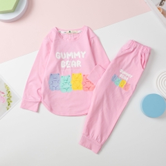 Bộ Bé gái cotton thu đông 4 chiều Gummy Bear size 2/8 tuổi