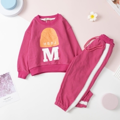 Bộ nỉ bé trai, bé gái viền lé in chữ M size 3/8 Tuổi