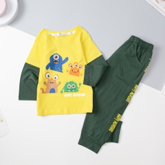 Bộ thun cotton Bé trai thu đông tay nối size 2/8 tuổi