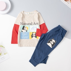 Bộ thun cotton Bé trai thu đông tay nối size 2/8 tuổi