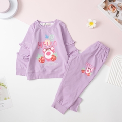 Bộ Bé gái cotton thu đông 4 chiều chữ Hello size 2/8T