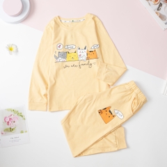 Bộ cotton thu đông Bé gái 2 chiều in mèo size đại 10/16T