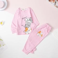 Bộ cotton thu đông Bé gái in mèo WOW 2/8 Tuổi