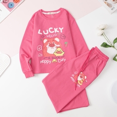 Bộ nỉ da cá in gấu Lucky quần suông 10/16