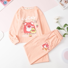 Bộ nỉ da cá in gấu Lucky quần suông 10/16