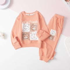 Bộ nỉ da cá Bé gái in 4 mặt thỏ size 2/8 tuổi