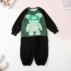 Bộ nỉ tay ráp lăng in gấu quần túi hộp 10/16