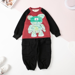Bộ nỉ tay ráp lăng in gấu quần túi hộp 10/16