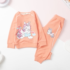 Bộ nỉ da cá Bé gái in Pony quần lé size 2/8 tuổi