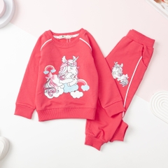 Bộ nỉ da cá Bé gái in Pony quần lé size 2/8 tuổi