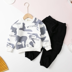 Bộ nỉ xốp bé trai vải chéo Hàn Quốc quần túi hộp size 10/14 tuổi