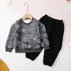 Bộ nỉ xốp bé trai vải chéo Hàn Quốc quần túi hộp size 10/14 tuổi