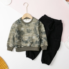 Bộ nỉ xốp bé trai vải chéo Hàn Quốc quần túi hộp size 10/14 tuổi