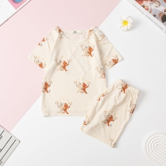 Bộ cotton giấy Bé trai, bé gái cúc vai size 1/5 tuổi