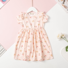 Váy cotton Bé gái ngắn tay bèo vai size 2/12 x24