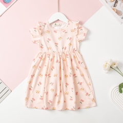 Váy cotton Bé gái ngắn tay bèo vai size 2/12 x24