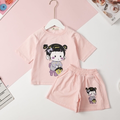 Bộ cotton ngắn tay Bé gái chữ M size 2/8T x24