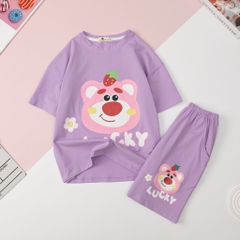 Bộ cotton Bé gái ngắn tay in gấu, chữ  size 8/16T x24