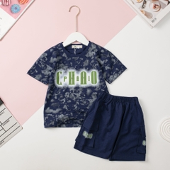 Bộ cotton Bé trai ngắn tay in chữ CHAO size 13/17T