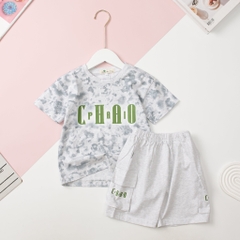 Bộ cotton Bé trai ngắn tay in chữ CHAO size 13/17T