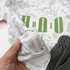 Bộ cotton Bé trai ngắn tay in chữ CHAO size 13/17T