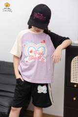 H449 Bộ cotton BG phối tay quần lé sọc 10/16
