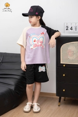 H449 Bộ cotton BG phối tay quần lé sọc 10/16