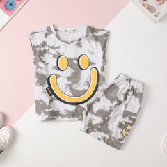 H466 Bộ cotton BT sát nách loang mặt cười 2/8