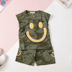 H466 Bộ cotton BT sát nách loang mặt cười 2/8