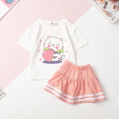 Bộ cộc tay Bé gái áo kèm chân váy chạy sọc size 4/10 tuổi