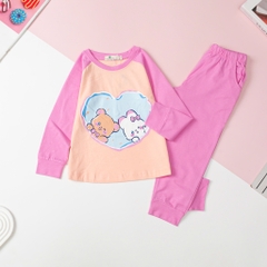 Bộ Bé gái cotton thu đông tay ráp lăng 3/10T
