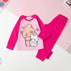 Bộ Bé gái cotton thu đông tay ráp lăng 3/10T