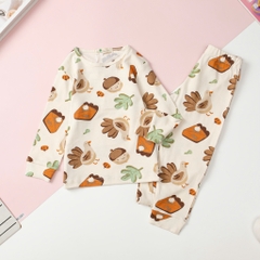 Bộ cotton thu đông trẻ em họa tiết size 3/10T