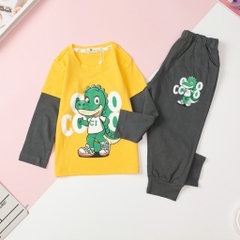 T403 Bộ cotton thu đông Bé trai dài tay size 2/8T