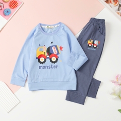 Bộ cotton thu đông Bé trai hình ô tô, Khủng long size 3/8T
