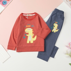 Bộ cotton thu đông Bé trai hình ô tô, Khủng long size 3/8T