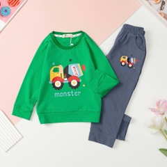 Bộ cotton thu đông Bé trai hình ô tô, Khủng long size 3/8T
