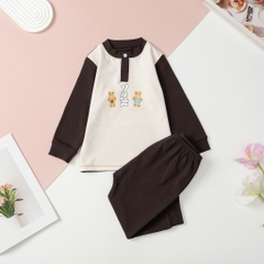 T405 Bộ sơ sinh thu đông trơn màu size 6/36m