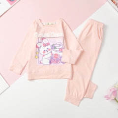 Bộ Bé gái cotton thu đông in kurumi, thỏ size 3/10T