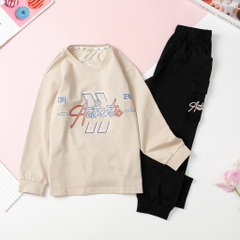 Bộ cotton thu đông Bé trai in chữ Authentic size đại 8/16T