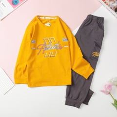 Bộ cotton thu đông Bé trai in chữ Authentic size đại 8/16T