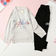 Bộ cotton thu đông Bé trai in chữ Authentic size đại 8/16T