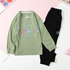 Bộ cotton thu đông Bé trai in chữ Authentic size đại 8/16T