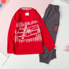 Bộ Bé trai thu đông cotton dài tay in chữ G2024 size đại 8/16 tuổi